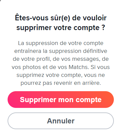 suppression compte tinder